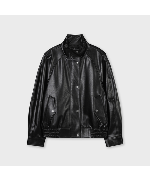PLAC WOMEN(プレイス・ウィメン)の「ファネルネック レザージャケット ブラック(ライダースジャケット・レディース・ブラック・MEDIUM/SMALL)」の1枚目の写真