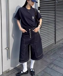 ハイウエストデニムワイドクロップドパンツ