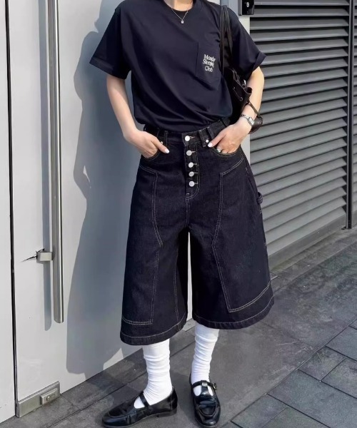 Ritzy（リッツィー）の「ハイウエストデニムワイドクロップドパンツ（デニムパンツ・レディース・ブラック・S/M/L/XL）」の8枚目の写真