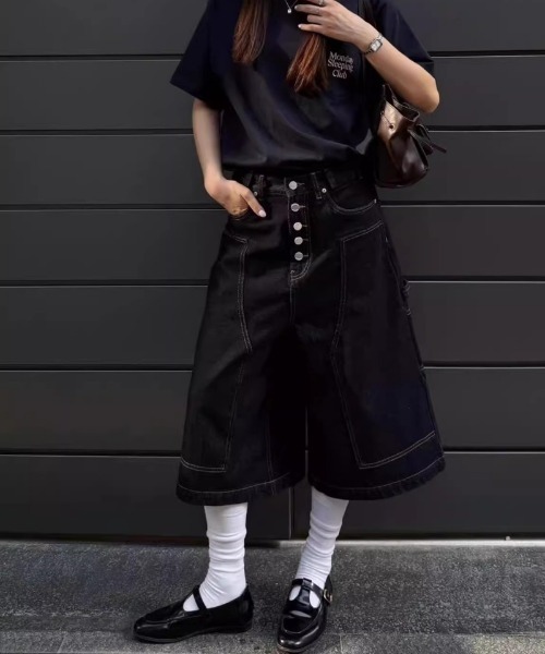 Ritzy（リッツィー）の「ハイウエストデニムワイドクロップドパンツ（デニムパンツ・レディース・ブラック・S/M/L/XL）」の7枚目の写真