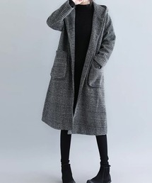 グレンチェックフーデッドロングコート