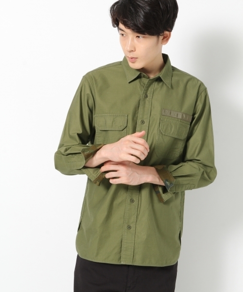 GLOBAL WORK（グローバルワーク）の「モールスキンミリタリーシャツ/728393（シャツ/ブラウス・メンズ・ライトグリーン/カーキ/ブラック・LARGE/SMALL/X-LARGE/MEDIUM）」の7枚目の写真