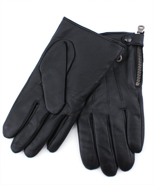 BEAMS（ビームス）の「BEAMS / レザーサイドジップグローブ（手袋・メンズ・ブラック/ブラウン・ONE SIZE）」の2枚目の写真