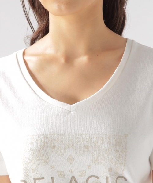 BAYFLOW(ベイフロー)の「BAYFLOW/ピグメントプリントT(Tシャツ/カットソー・レディース・オフホワイト/イエロー/オレンジ・SMALL/MEDIUM)」の6枚目の写真