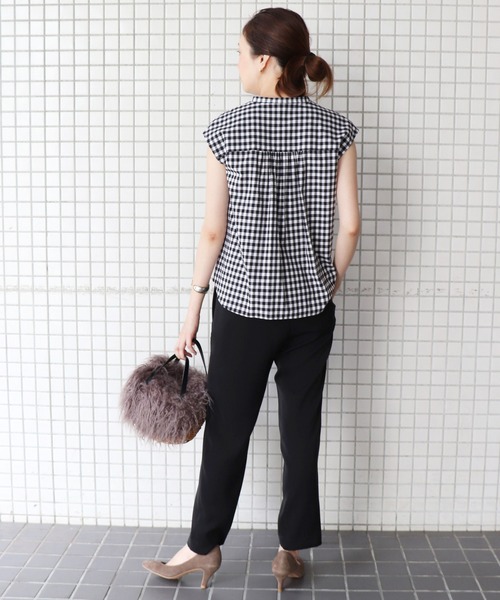 SLOBE IENA（スローブイエナ）の「ギンガムフレンチスリーブブラウス◆（シャツ/ブラウス・レディース・ブラック/ブルー系その他・FREE）」の5枚目の写真