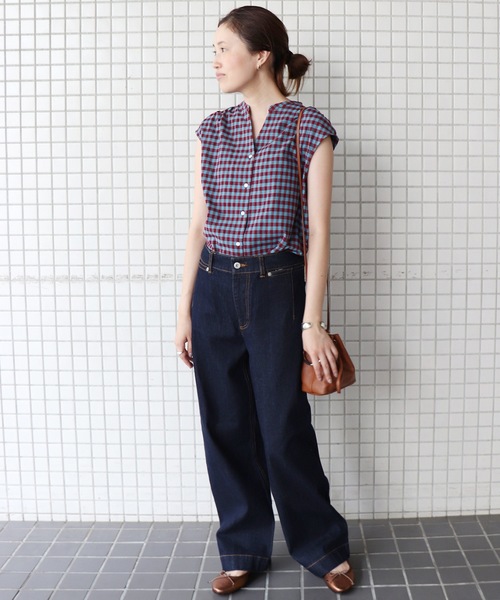 SLOBE IENA（スローブイエナ）の「ギンガムフレンチスリーブブラウス◆（シャツ/ブラウス・レディース・ブラック/ブルー系その他・FREE）」の7枚目の写真