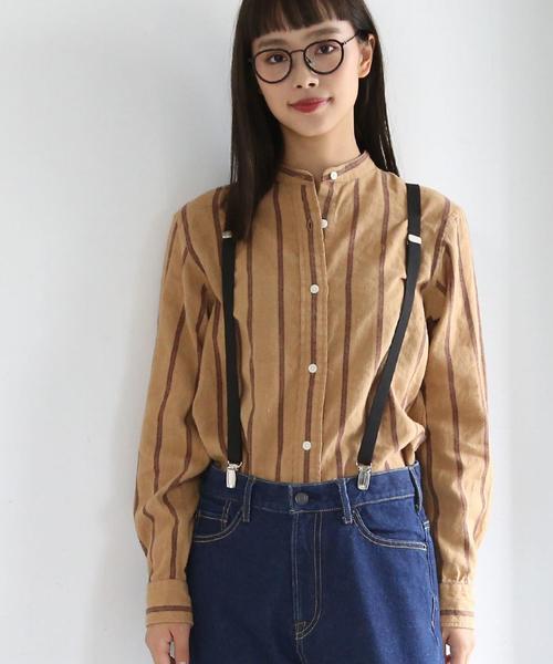 coen（コーエン）の「ウィンターリネンストライプシャツ（シャツ/ブラウス・レディース・ベージュ/ネイビー・SMALL/MEDIUM/LARGE）」の5枚目の写真