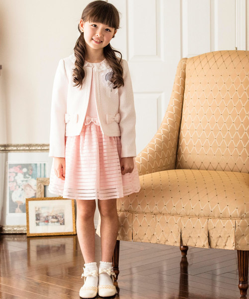 Catherine Cottage（キャサリンコテージ）の「レース襟オーガンジーボーダーアンサンブル（セットアップ・キッズ・ブルー/ピンク・120/130/110）」の2枚目の写真