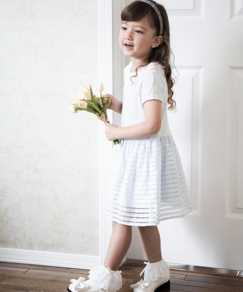 Catherine Cottage（キャサリンコテージ）の「レース襟オーガンジーボーダーアンサンブル（セットアップ・キッズ・ブルー/ピンク・120/130/110）」の10枚目の写真