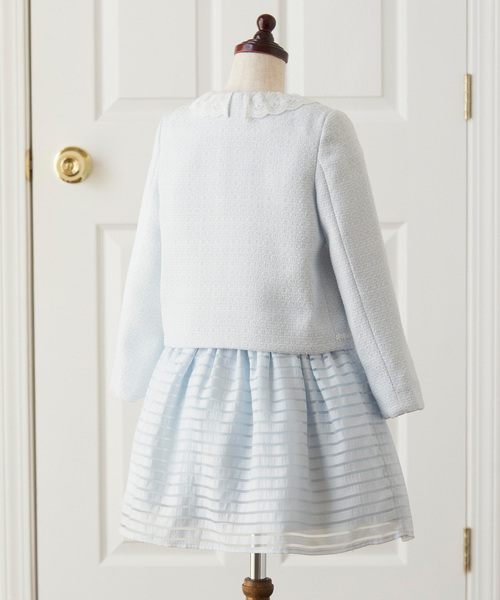 Catherine Cottage（キャサリンコテージ）の「レース襟オーガンジーボーダーアンサンブル（セットアップ・キッズ・ブルー/ピンク・120/130/110）」の5枚目の写真