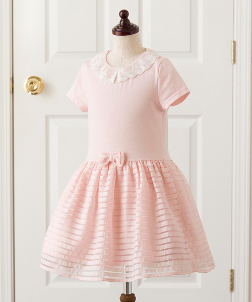 Catherine Cottage（キャサリンコテージ）の「レース襟オーガンジーボーダーアンサンブル（セットアップ・キッズ・ブルー/ピンク・120/130/110）」の3枚目の写真