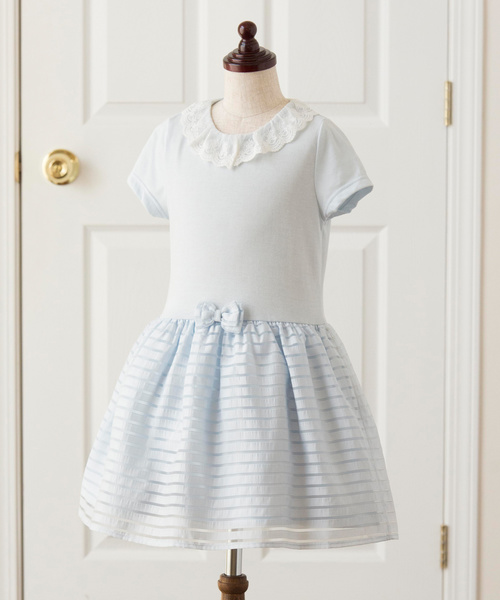 Catherine Cottage（キャサリンコテージ）の「レース襟オーガンジーボーダーアンサンブル（セットアップ・キッズ・ブルー/ピンク・120/130/110）」の6枚目の写真