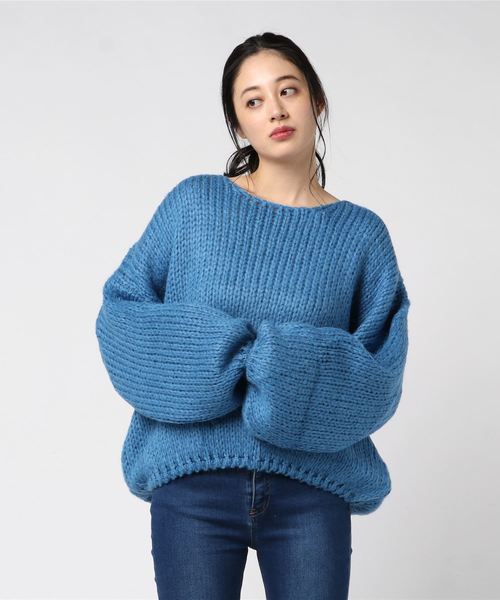 flower(フラワー)の「フラッフィーバルーンニット(ニット/セーター・レディース・ベージュ/ブルー・FREE)」の5枚目の写真