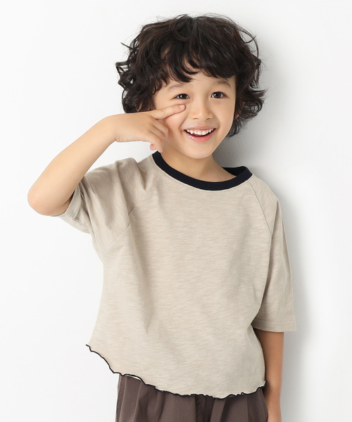 devirock（デビロック）の「ワイドショート丈スラブTシャツ（Tシャツ/カットソー・キッズ・ベージュ/ネイビー/イエロー系その他/スミクロ・110cm/100cm/120cm/130cm/140cm/150cm/160cm）」の3枚目の写真