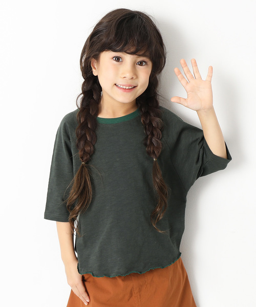 devirock（デビロック）の「ワイドショート丈スラブTシャツ（Tシャツ/カットソー・キッズ・ベージュ/ネイビー/イエロー系その他/スミクロ・110cm/100cm/120cm/130cm/140cm/150cm/160cm）」の2枚目の写真