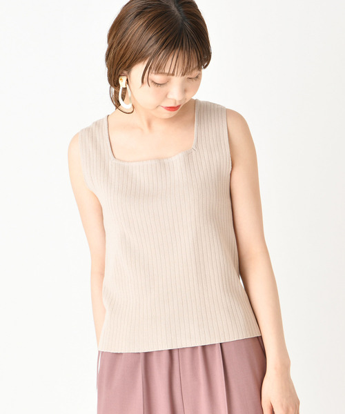 mystic(ミスティック)の「テレコニットスクエアタンク(ニット/セーター)」|ベージュ