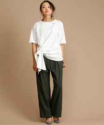 Munich | 度詰め天竺カットソーサイドリボン五分袖クルーネックプルオーバー(Tシャツ/カットソー)