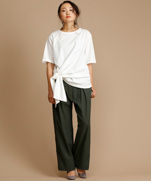 Munich（ミューニック）の「度詰め天竺カットソーサイドリボン五分袖クルーネックプルオーバー（Tシャツ/カットソー・レディース・ホワイト/ベージュ/ネイビー/ラベンダー・FREE）」の2枚目の写真