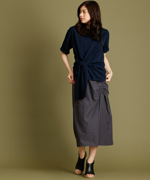 Munich（ミューニック）の「度詰め天竺カットソーサイドリボン五分袖クルーネックプルオーバー（Tシャツ/カットソー・レディース・ホワイト/ベージュ/ネイビー/ラベンダー・FREE）」の13枚目の写真