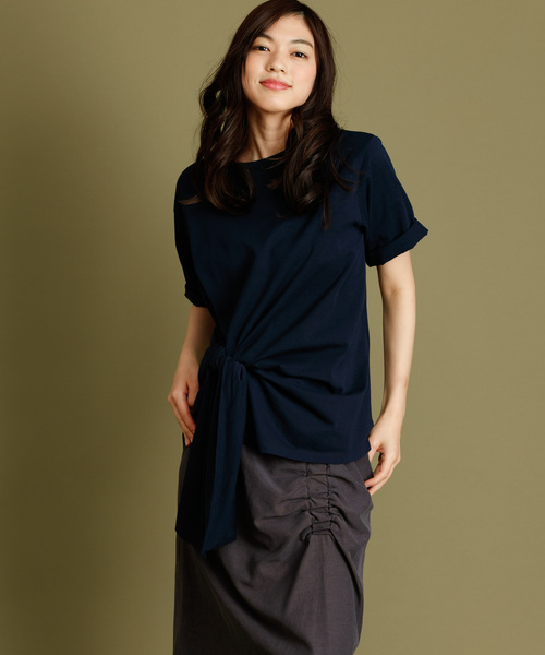 Munich（ミューニック）の「度詰め天竺カットソーサイドリボン五分袖クルーネックプルオーバー（Tシャツ/カットソー・レディース・ホワイト/ベージュ/ネイビー/ラベンダー・FREE）」の14枚目の写真