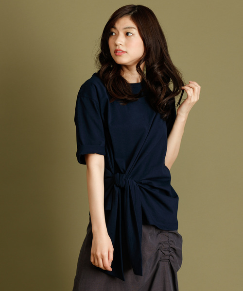 Munich（ミューニック）の「度詰め天竺カットソーサイドリボン五分袖クルーネックプルオーバー（Tシャツ/カットソー・レディース・ホワイト/ベージュ/ネイビー/ラベンダー・FREE）」の15枚目の写真