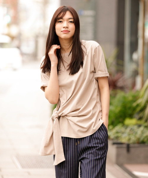 Munich（ミューニック）の「度詰め天竺カットソーサイドリボン五分袖クルーネックプルオーバー（Tシャツ/カットソー・レディース・ホワイト/ベージュ/ネイビー/ラベンダー・FREE）」の16枚目の写真