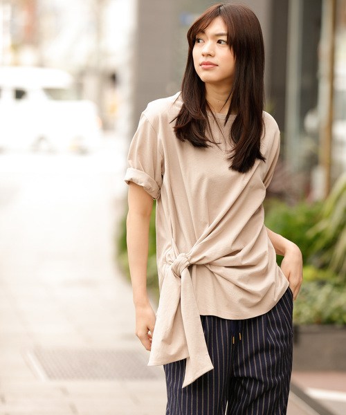 Munich（ミューニック）の「度詰め天竺カットソーサイドリボン五分袖クルーネックプルオーバー（Tシャツ/カットソー・レディース・ホワイト/ベージュ/ネイビー/ラベンダー・FREE）」の17枚目の写真