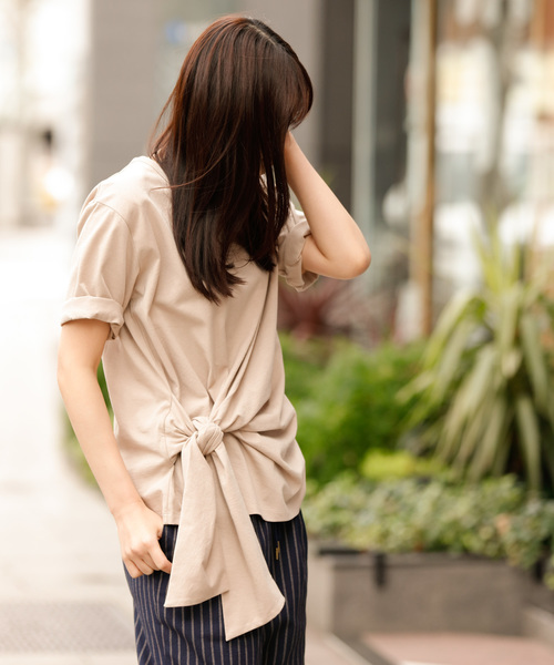 Munich（ミューニック）の「度詰め天竺カットソーサイドリボン五分袖クルーネックプルオーバー（Tシャツ/カットソー・レディース・ホワイト/ベージュ/ネイビー/ラベンダー・FREE）」の7枚目の写真