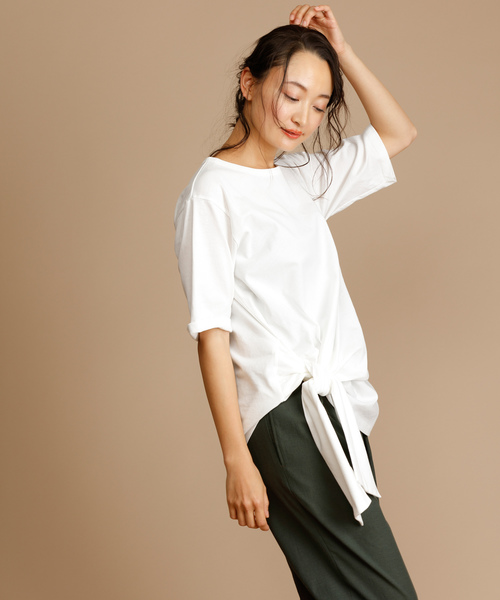 Munich（ミューニック）の「度詰め天竺カットソーサイドリボン五分袖クルーネックプルオーバー（Tシャツ/カットソー・レディース・ホワイト/ベージュ/ネイビー/ラベンダー・FREE）」の9枚目の写真