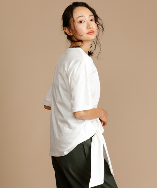 Munich（ミューニック）の「度詰め天竺カットソーサイドリボン五分袖クルーネックプルオーバー（Tシャツ/カットソー・レディース・ホワイト/ベージュ/ネイビー/ラベンダー・FREE）」の11枚目の写真