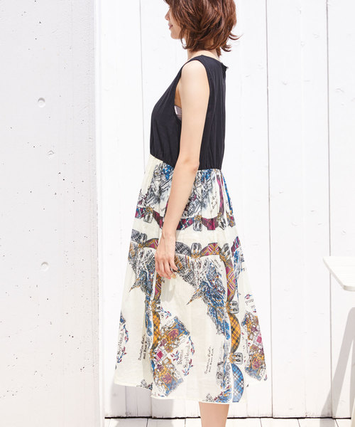 Chaco closet(チャコ クローゼット)の「スカーフ柄 インド綿 コットンボイルワンピース(ワンピース・レディース・ホワイト/ブラック・M)」の9枚目の写真