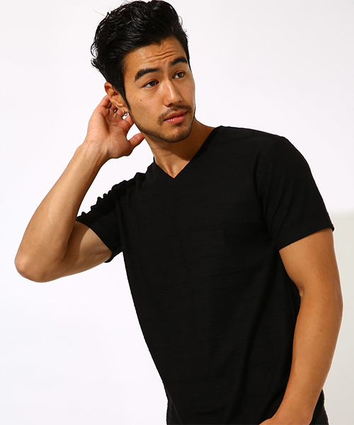 AZUL by moussy（アズールバイマウジー）の「TACK JACQUARD BORDER T-SHIRT/タックジャガードボーダーＴシャツ（Tシャツ/カットソー・メンズ・ホワイト/ブラック/ホワイト系その他・LARGE/SMALL/MEDIUM/X-LARGE）」の3枚目の写真