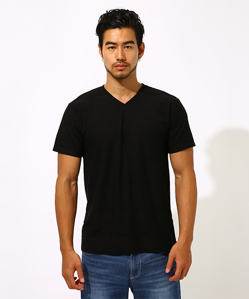 AZUL by moussy（アズールバイマウジー）の「TACK JACQUARD BORDER T-SHIRT/タックジャガードボーダーＴシャツ（Tシャツ/カットソー・メンズ・ホワイト/ブラック/ホワイト系その他・LARGE/SMALL/MEDIUM/X-LARGE）」の6枚目の写真