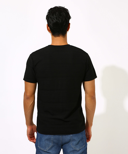 AZUL by moussy（アズールバイマウジー）の「TACK JACQUARD BORDER T-SHIRT/タックジャガードボーダーＴシャツ（Tシャツ/カットソー・メンズ・ホワイト/ブラック/ホワイト系その他・LARGE/SMALL/MEDIUM/X-LARGE）」の8枚目の写真