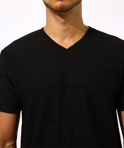 AZUL by moussy（アズールバイマウジー）の「TACK JACQUARD BORDER T-SHIRT/タックジャガードボーダーＴシャツ（Tシャツ/カットソー・メンズ・ホワイト/ブラック/ホワイト系その他・LARGE/SMALL/MEDIUM/X-LARGE）」の9枚目の写真