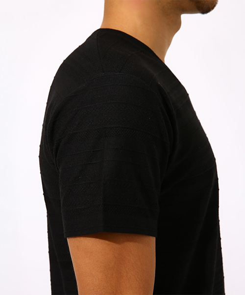 AZUL by moussy（アズールバイマウジー）の「TACK JACQUARD BORDER T-SHIRT/タックジャガードボーダーＴシャツ（Tシャツ/カットソー・メンズ・ホワイト/ブラック/ホワイト系その他・LARGE/SMALL/MEDIUM/X-LARGE）」の10枚目の写真