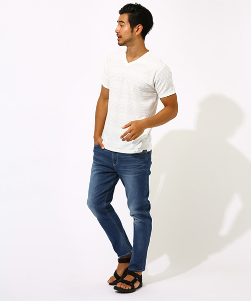 AZUL by moussy（アズールバイマウジー）の「TACK JACQUARD BORDER T-SHIRT/タックジャガードボーダーＴシャツ（Tシャツ/カットソー・メンズ・ホワイト/ブラック/ホワイト系その他・LARGE/SMALL/MEDIUM/X-LARGE）」の13枚目の写真