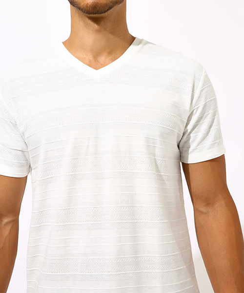 AZUL by moussy（アズールバイマウジー）の「TACK JACQUARD BORDER T-SHIRT/タックジャガードボーダーＴシャツ（Tシャツ/カットソー・メンズ・ホワイト/ブラック/ホワイト系その他・LARGE/SMALL/MEDIUM/X-LARGE）」の17枚目の写真