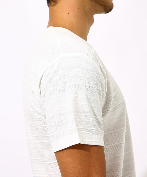 AZUL by moussy（アズールバイマウジー）の「TACK JACQUARD BORDER T-SHIRT/タックジャガードボーダーＴシャツ（Tシャツ/カットソー・メンズ・ホワイト/ブラック/ホワイト系その他・LARGE/SMALL/MEDIUM/X-LARGE）」の18枚目の写真