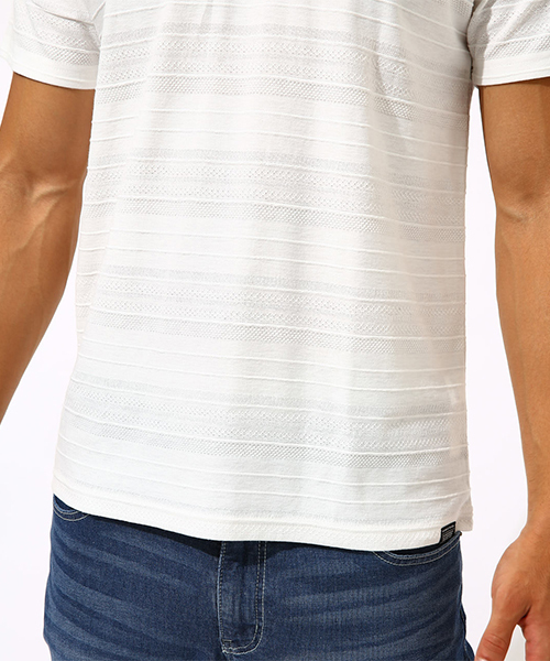 AZUL by moussy（アズールバイマウジー）の「TACK JACQUARD BORDER T-SHIRT/タックジャガードボーダーＴシャツ（Tシャツ/カットソー・メンズ・ホワイト/ブラック/ホワイト系その他・LARGE/SMALL/MEDIUM/X-LARGE）」の19枚目の写真