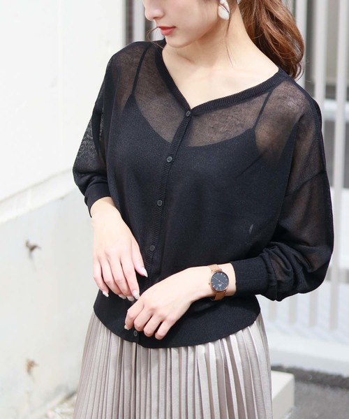 HER CLOSET（ハークローゼット）の「【HERCLOSET】前後2wayシースルーカーディガン（カーディガン/ボレロ・レディース・ブラック/ベージュ/モカ/オートミール・M）」の2枚目の写真