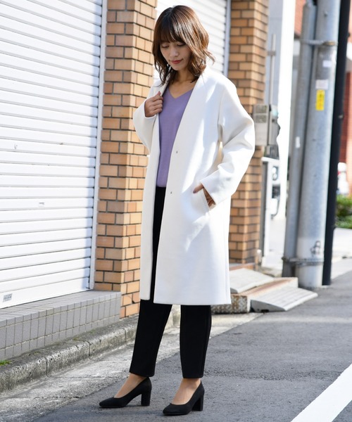 Ambre Neige(アンブルネージュ)の「ノーカラーコート【WEB/EC限定商品】(ノーカラーコート・レディース・ライトグレー/ブラック/アイボリー・SMALL/MEDIUM)」の1枚目の写真