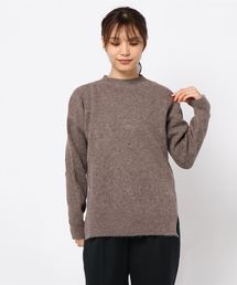 クルーネックスリットニットトップス