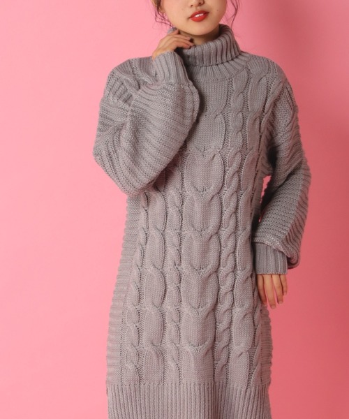 Web限定 ワンピース Candy サイドスリットニットケーブルワンピース ワンピース Candy Beans キャンディビーンズ のファッション