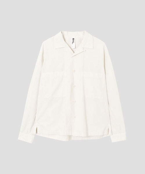 MHL.（エムエイチエル）の「GARMENT DYE TOUGH COTTONPOPLIN（シャツ/ブラウス・メンズ・ネイビー/オフホワイト・SMALL/MEDIUM/LARGE/X-LARGE）」の2枚目の写真