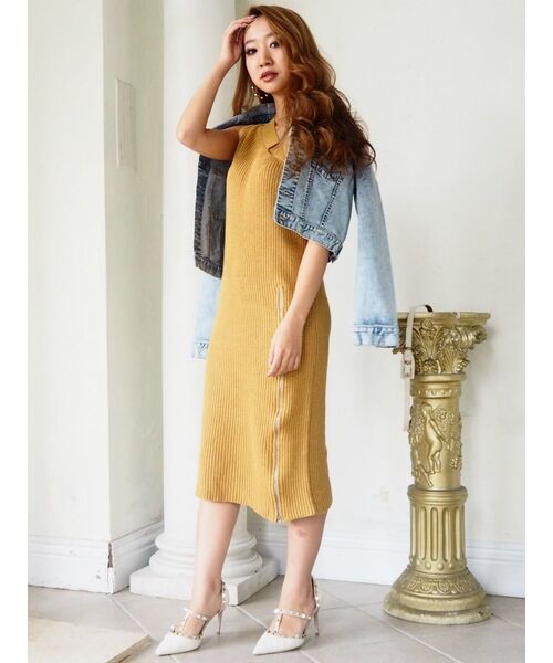 RESEXXY(リゼクシー)の「ワンショルサイドジップニットワンピース(ワンピース・レディース・ブラック/ベージュ/イエロー・FREE)」の9枚目の写真