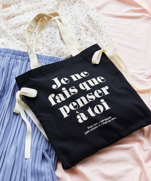 WEGO（ウィゴー）の「WEGO/サイドリボンキャンバストートバッグ（トートバッグ・レディース・ブラック/その他1/その他2・FREE）」の2枚目の写真