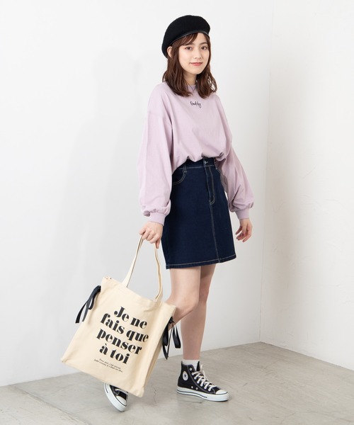 WEGO（ウィゴー）の「WEGO/サイドリボンキャンバストートバッグ（トートバッグ・レディース・ブラック/その他1/その他2・FREE）」の5枚目の写真