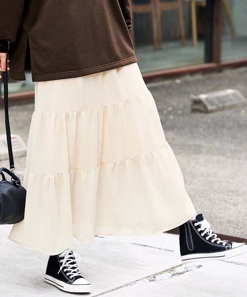 GeeRA（ジーラ）の「シフォンティアードスカート（スカート・レディース・アイボリー/ブラック・X-LARGE/LARGE/MEDIUM）」の2枚目の写真