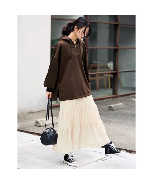 GeeRA（ジーラ）の「シフォンティアードスカート（スカート・レディース・アイボリー/ブラック・X-LARGE/LARGE/MEDIUM）」の8枚目の写真